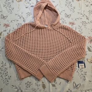 NWT Arizona Jean Co Misty Rose Crochet Hoodie Small Open Knit Sweater